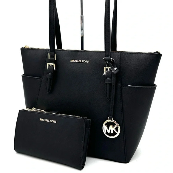 Michael Kors Large Charlotte Tote Bag & Large Double Zip Wallet Black (NWT) - Picture 3 of 14